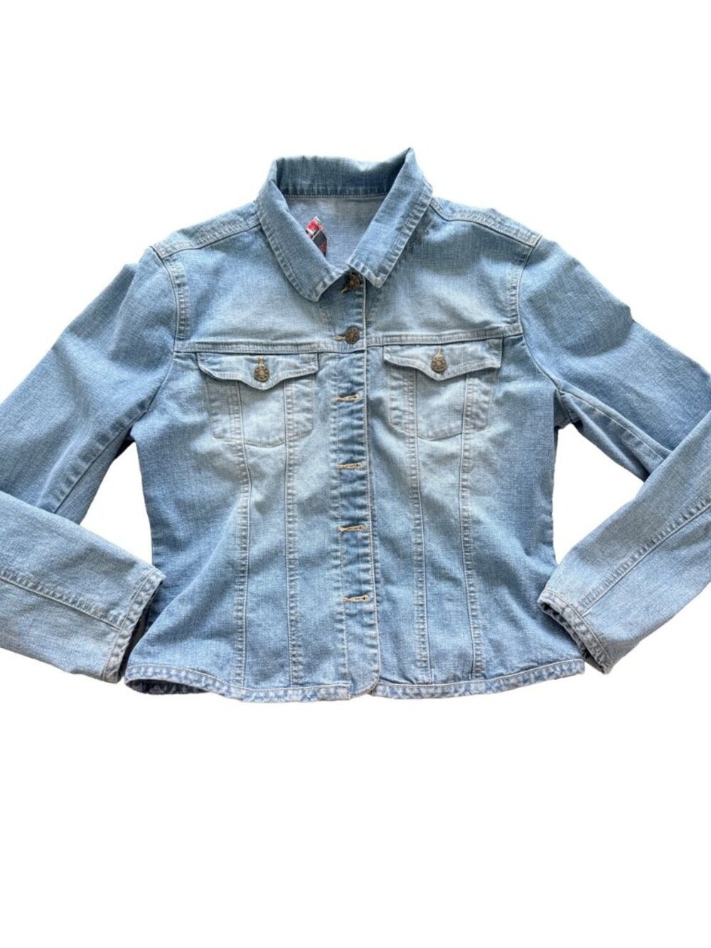 Live A Little Womens Light Wash Stretch Denim Jacket Size M Style 55102